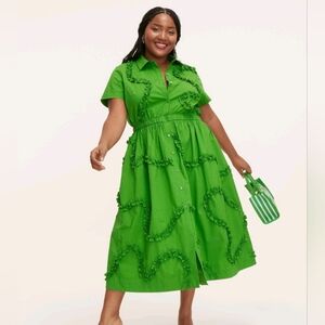 Kate Spade x Target Green Ruffle Short Sleeve Midi L Nwt